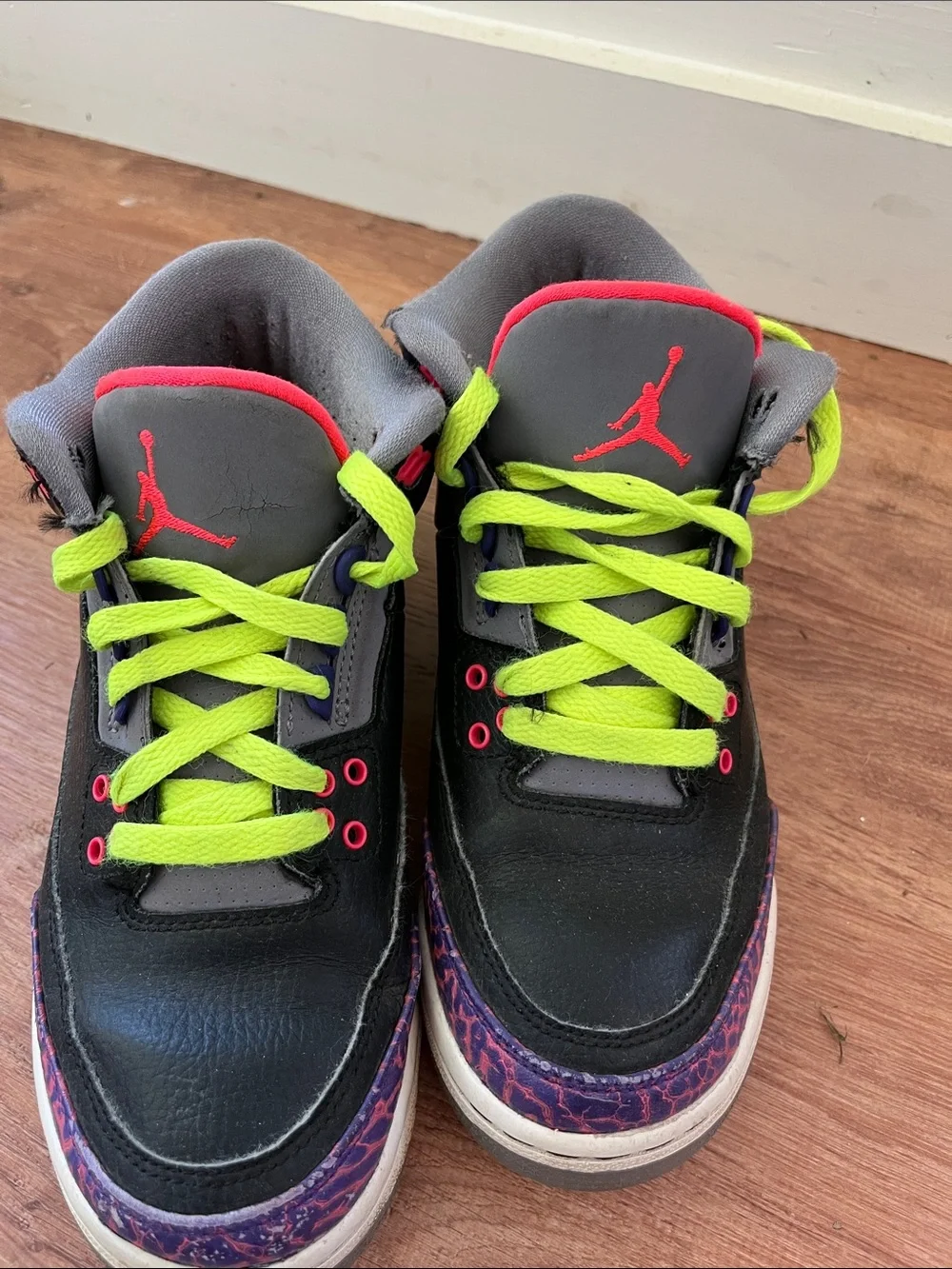 Nike Kids Black Sneakers with Neon Yellow Laces & Pink Accents